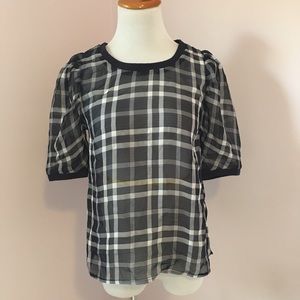 A New Day plaid sheer blouse short sleeve
